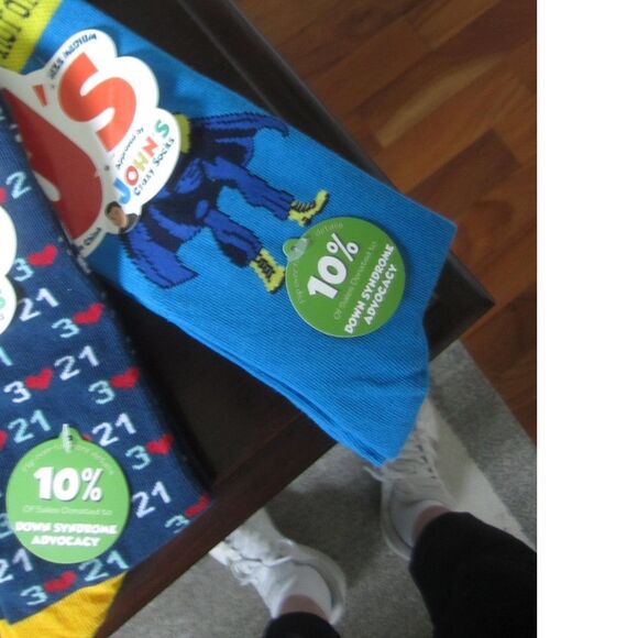 2-4-1 NEW JOHN'S CRAZY SOCKS ADVOCACY OF DOWN  SYNDROME MEDIUM  9-11 - Picture 1 of 3